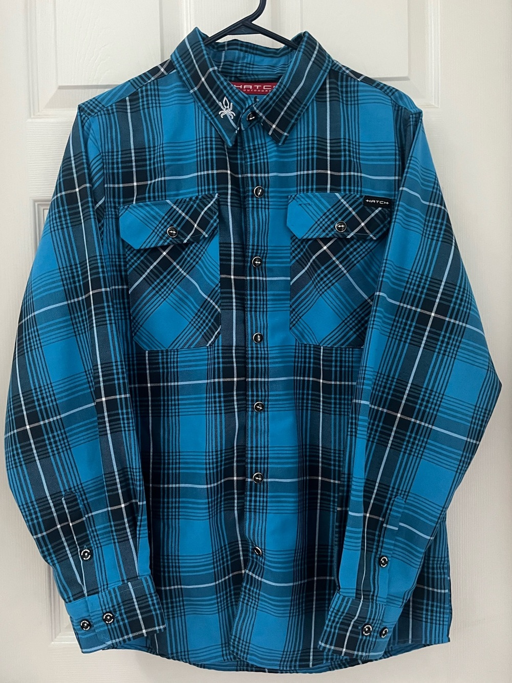 Hatch Outdoors Men’s Teal and Black Plaid Button-Down Shirt